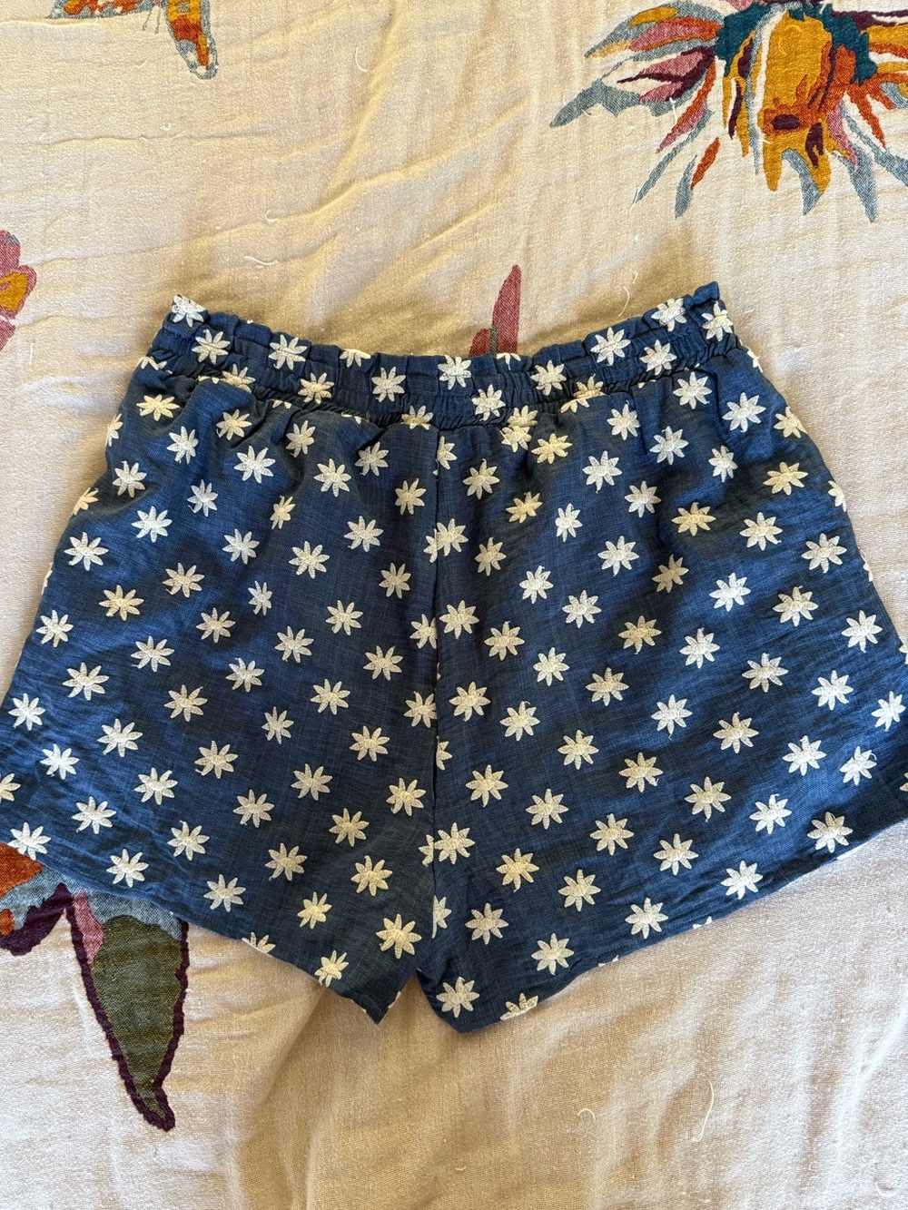 Baltic Born Navy Blue Floral Daisy Embroidered High-Waist Shorts